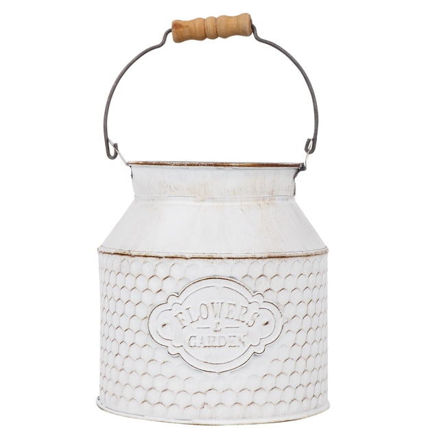 MasteelfCA 1Pc Vintage Style Flower Bucket Iron Flower Pot Scene Decoration White