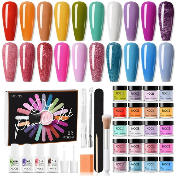 NOCIS 20 Colors Nail Dipping Powder Set Nail Art Dip Powder Starter Kit Fast-drying No UV/LED Nail Lamp Needed with Base Top Coat Activator Brush Saver for Home DIY Salon Nail Art