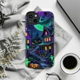 thumbnail image 6 of Haunted House Halloween Phone Case, Spooky Neon Ghost & Pumpkin iPhone Cover, Gothic Purple & Green October Aesthetic for iPhone 16/15/14/13/12/11, 6 of 6