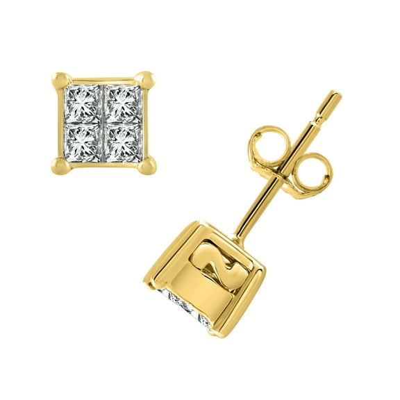3/8 Carat Princess Cut Diamond Stud Earrings in 10K Yellow Gold