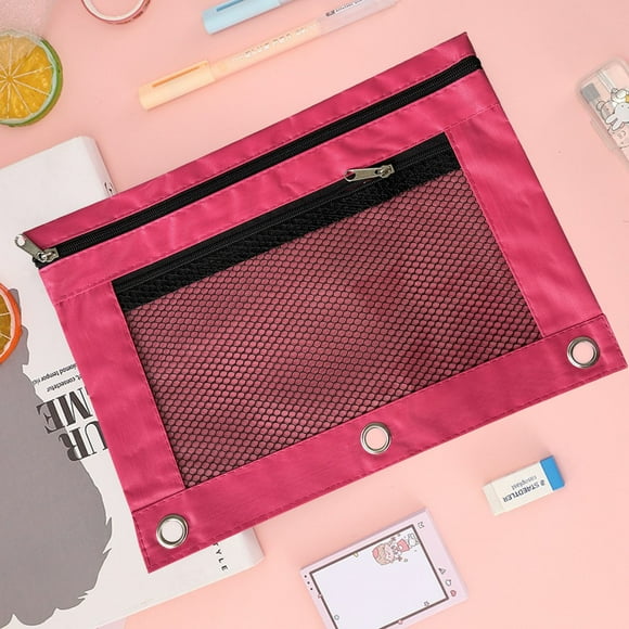 Shldybc Cartable en Tissu à Oeillets B5 Sac de Rangement de Bureau pour Dossiers avec Trois Trous et Double Fermeture Éclair Trousse à Stylos Essentiels pour la Maison