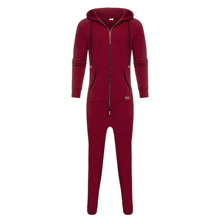 

snowsong Mens Jumpsuit Lounge Set Men Pure Color Splicing Autumn Winter Casual Hoodie Print Zipper Print Jumpsuit One Piece Jumpsuit Red M