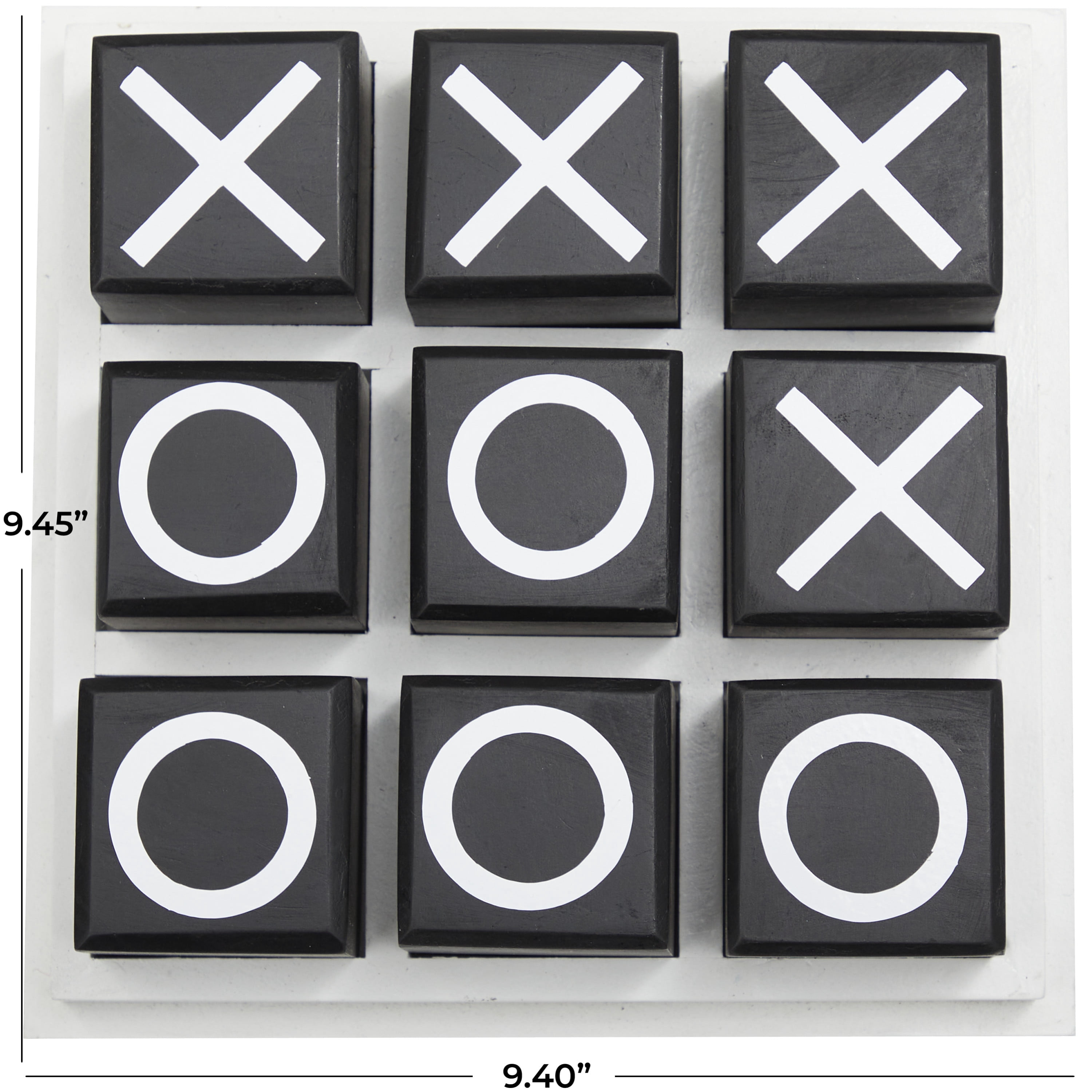 DecMode 9" x 3" Black Wooden Tic Tac Toe Game Set, 1-Piece
