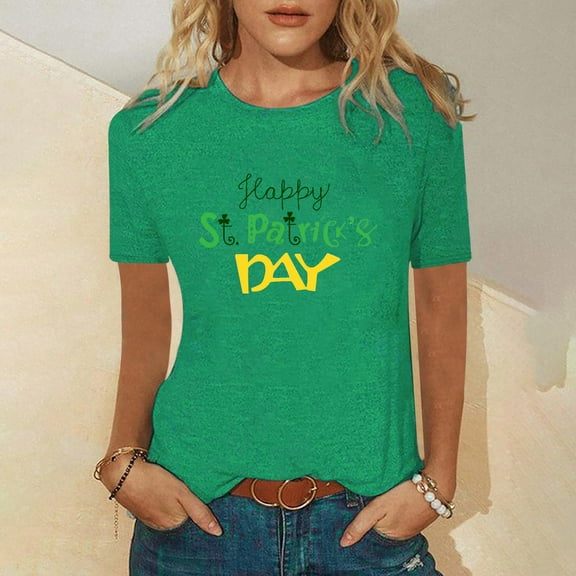 Lilgiuy Workout Shirts for Womens 2024 New Saint Patrick's Day Short Sleeve O Neck Shirts Slim Fit Graphic Tops Blouses Gift for Your Girlfriend
