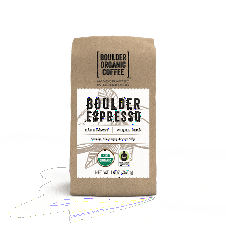 Boulder Organic Boulder Espresso Organic & Fair Trade Whole Bean, Dark Roast, 12 oz Bag, Caffeinated