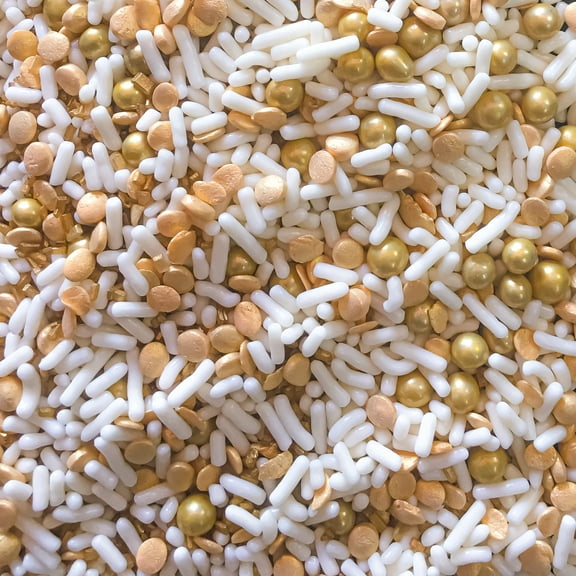 Sprinkle Deco® Ivory Wedding and Gold Dot Edible Decoration Confetti Sprinkles Cake Cookie Cupcake IceCream Donut Quins