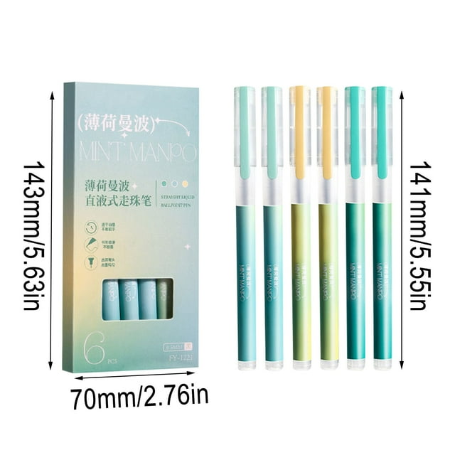 Ballpoint Pens Black 0.5 mm Tip 6 Pack Fast Drying Liquid Ink Ergonomic Design for Students and Office Use
