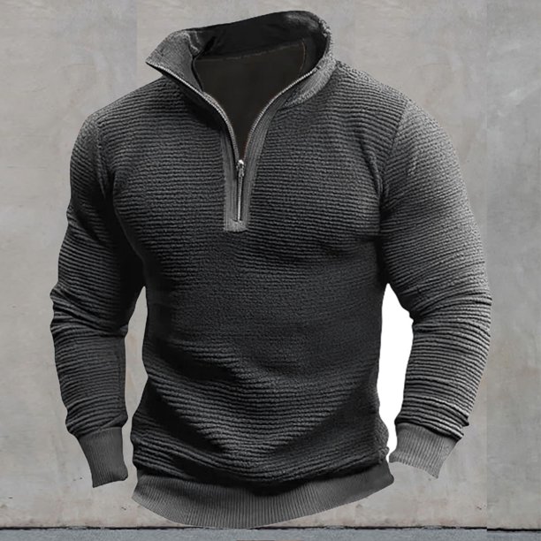 Blusa y camisa de manga larga con cuello alto para hombre, estilo casual, de color liso, con cremallera, manga larga, cuello alto y capucha, de poliéster.
