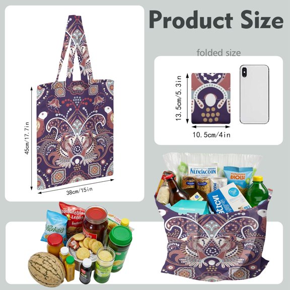 Vibrant Paisley Boho Reusable Tote Bag - Foldable Grocery Bag with Ethnic Tribal Art, Large Capacity & Eco-Friendly