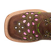 Women's Ferrini Blossom Leather Boots Handcrafted Square Toe Brown