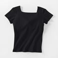 thumbnail image 2 of Uaswgudfs Womens Rib-Knit Short Sleeve Crop Top Square Neckline Slim Crop Home sports breathable clothing Cute Tee Top, 2 of 9
