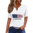 thumbnail image 4 of Mifsaly Independence Day Tops for Women 4Th Of July Cotton T-Shirt Henley V Neck Button Closure Short Sleeve Shirt Patriotic Stars and Stripes Print Loose Fit Flowy Top XXL, 4 of 7