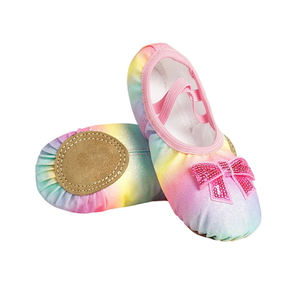 Bellafa Toddler Girls Glitter Ballet Shoes Split-Sole Dance Slippers Big Kids Elastic Laces Practice Gymnastics Yoga Shoes