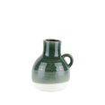 thumbnail image 1 of Benzara BM188053 Ribbed Patterned Ceramic Vase with Handle - Small - Green & White, 1 of 1