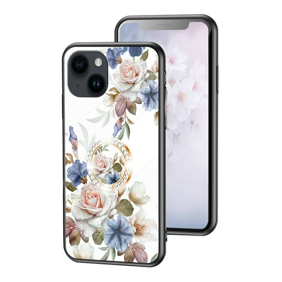This Samsung Galaxy A56 phone case comes with a 360° rotating metal ring, making it convenient to carry. It features a magnetic stand and a floral pattern.