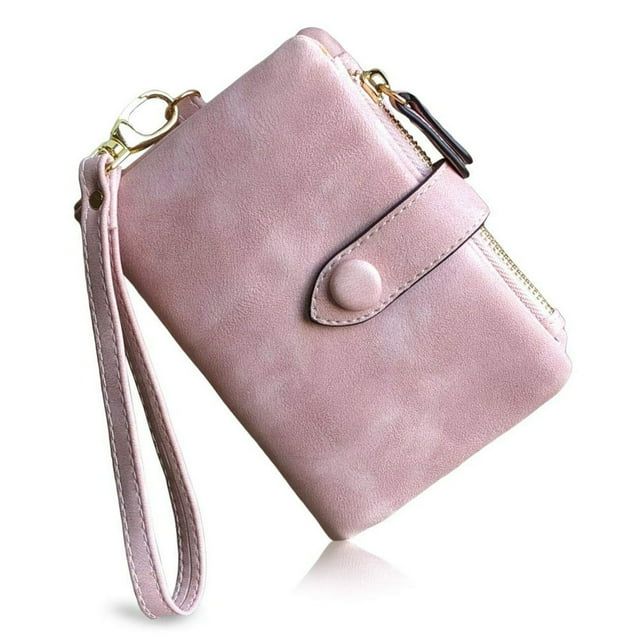 Womens Rfid Small Bifold Leather Wallets Ladies Wristlet with Card Slots Id Window Zipper Coin Purse Puprle