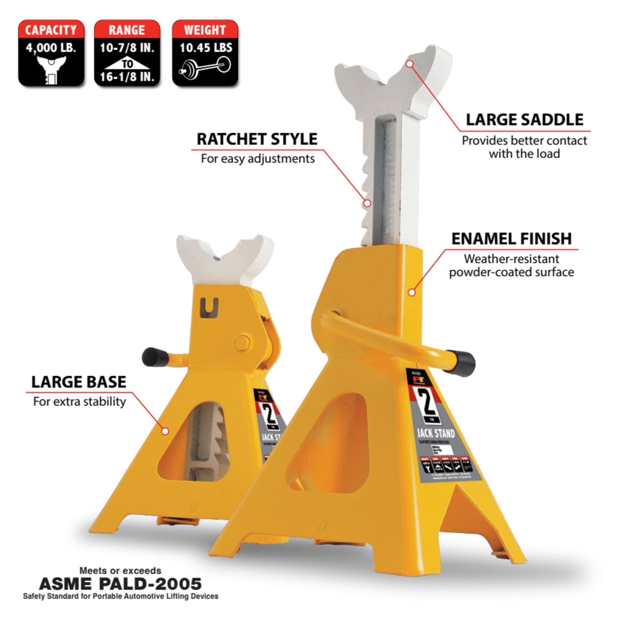 Performance Tool W1605 2-Ton Trolley Jack & Jack Stands - Enamel Finish, 4,000 Lbs. Capacity, Carrying Handle, Heavy Duty - Yellow