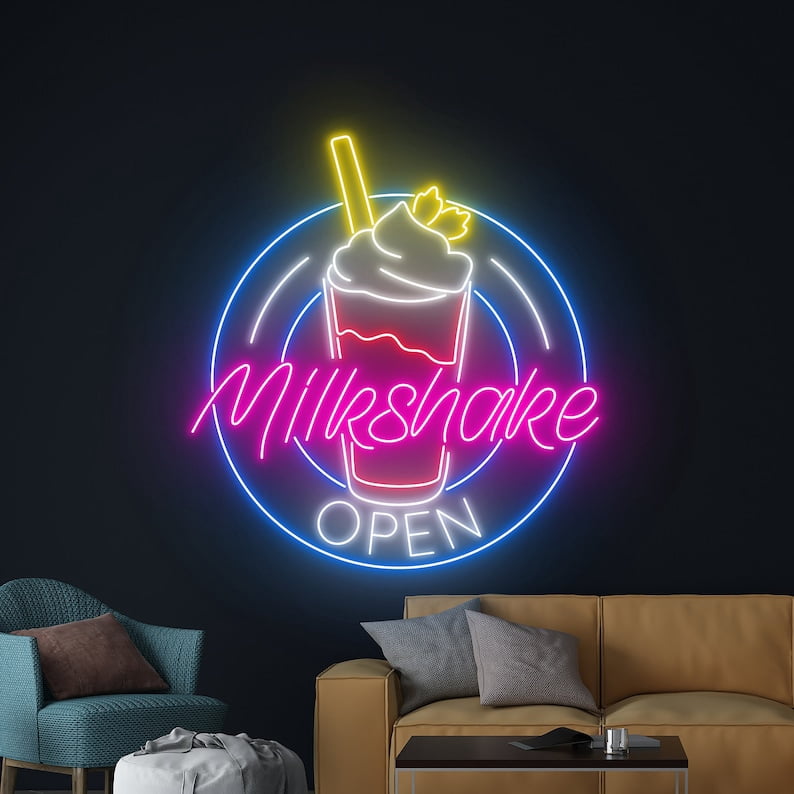 Handmadetneonsign Milkshake Open Neon Led Sign, Open Milkshake Neon Sign, Milkshakes Neon Light