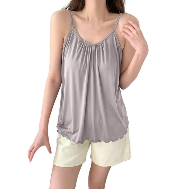 HBFAGFB Hauts pour Femmes Col Rond Débardeur Ample et Confortable Léger Gris Taille TTG