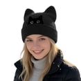thumbnail image 3 of Cat Embroidered Cute Warm Knit Hat with Cat Ears Winter Slouchy Beanie, 3 of 4