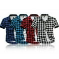 thumbnail image 2 of CNKOO Hommes Été Décontracté Slim Fit Plaid Manches Courtes T-Shirt Boutonné Tops Tee Rouge M, 2 of 5
