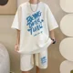thumbnail image 3 of Traje de verano con estampado de gofres para hombre y mujer, ropa deportiva de marca, camiseta holgada de manga corta, pantalones cortos deportivos, conjunto de 2 piezas, 3 of 5