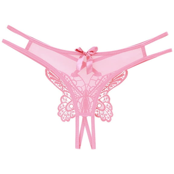 Seductiva Clothing Women's Thong Underwear Women Low Waist Traceless Mesh Embroidered Big Butterfly Open End Thong Breathable Thong