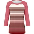 thumbnail image 4 of iHengLiXing Spring Tops for Womens Dressy Casual Women's 3/4 Sleeved Solid Color Gradient Striped Printed Short Sleeved Round Neck Top Pink S, 4 of 5