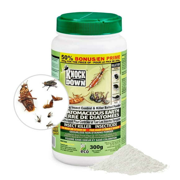 KNOCK DOWN - Diatomaceous Earth Insect Killer, Flea, Ant, Silverfish, Bed Bug Killer and Cockroach Killer Indoor and Outdoor Use, Food Grade Diatomaceous Earth Powder with Bait, 300g