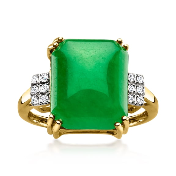 Ross-Simons Jade Ring With Diamonds in 10kt Yellow Gold, Women's, Adult