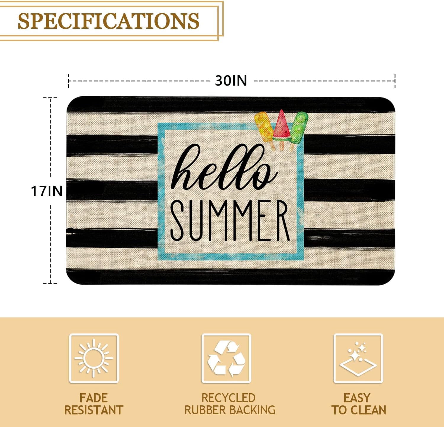 Summer Door Mat 30 X 17 Inch Hello Summer Doormat Indoor Outdoor Entrance Floor Mat Non Slip Summer Decor Rubber Welcome Mats