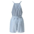 thumbnail image 5 of Danhjin Women Summer Loose Fashion Printed Long Sleeve Jumpsuit Rompers Spaghetti Strap Waist Short Pant Striped Print Rompers With Pockets Sundresses - Summer, 5 of 7