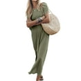 thumbnail image 4 of Lucakuins - Vestido de playa informal de verano para mujer, color sólido, manga corta de murciélago, cuello redondo, vestido dividido Lucakuins  moda, 4 of 8