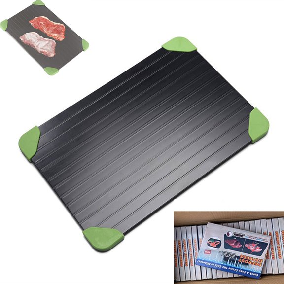 3-in-1 Defrosting Tray for Frozen Meat - Fast Thawing Board with Non-Slip Silicone Corners, Aluminum Kitchen Mat for Steak, Fish & Poultry