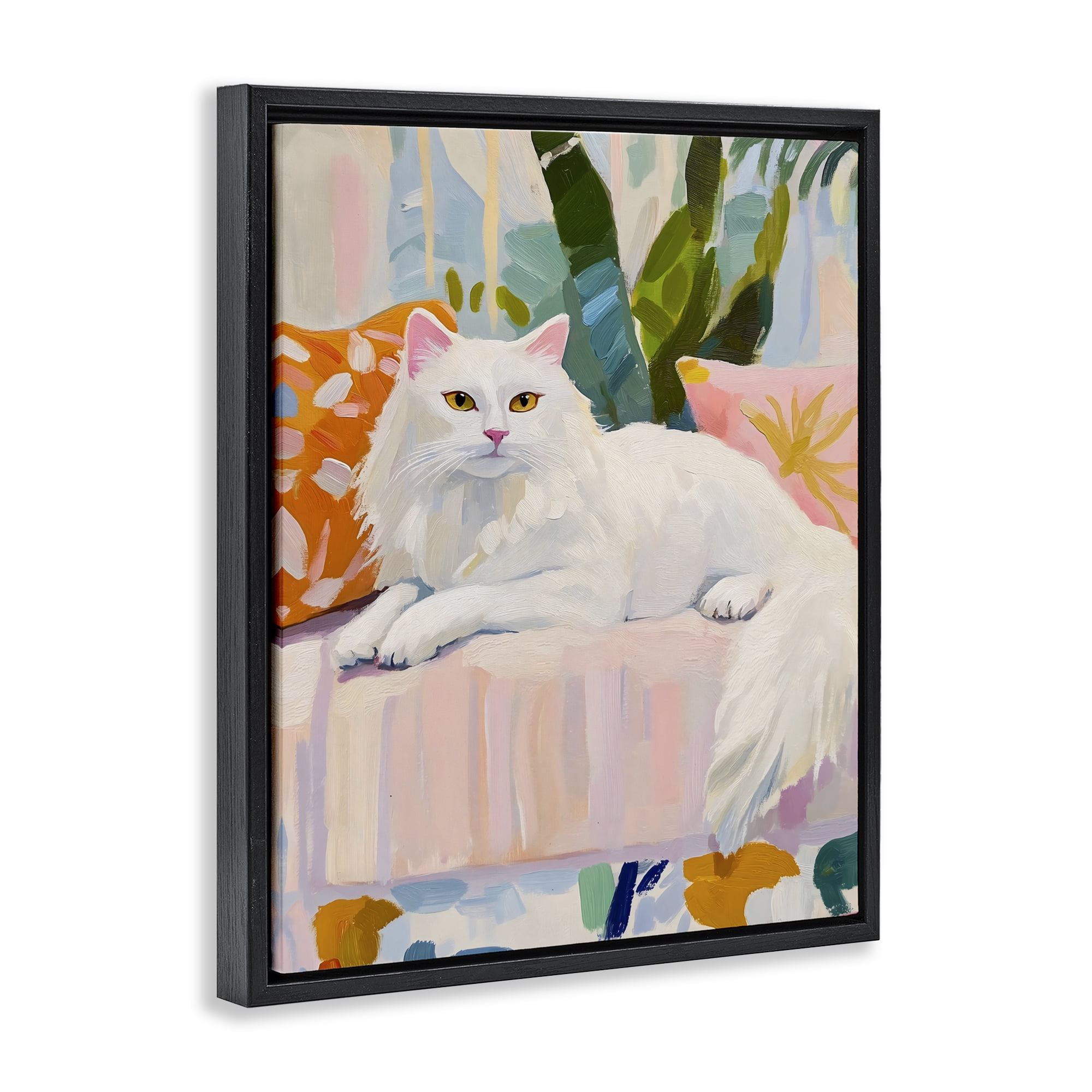 Stupell Industries Fancy Cat on Pastel Sofa Black Framed Floater Canvas Wall Art, design by The Prints Vibe