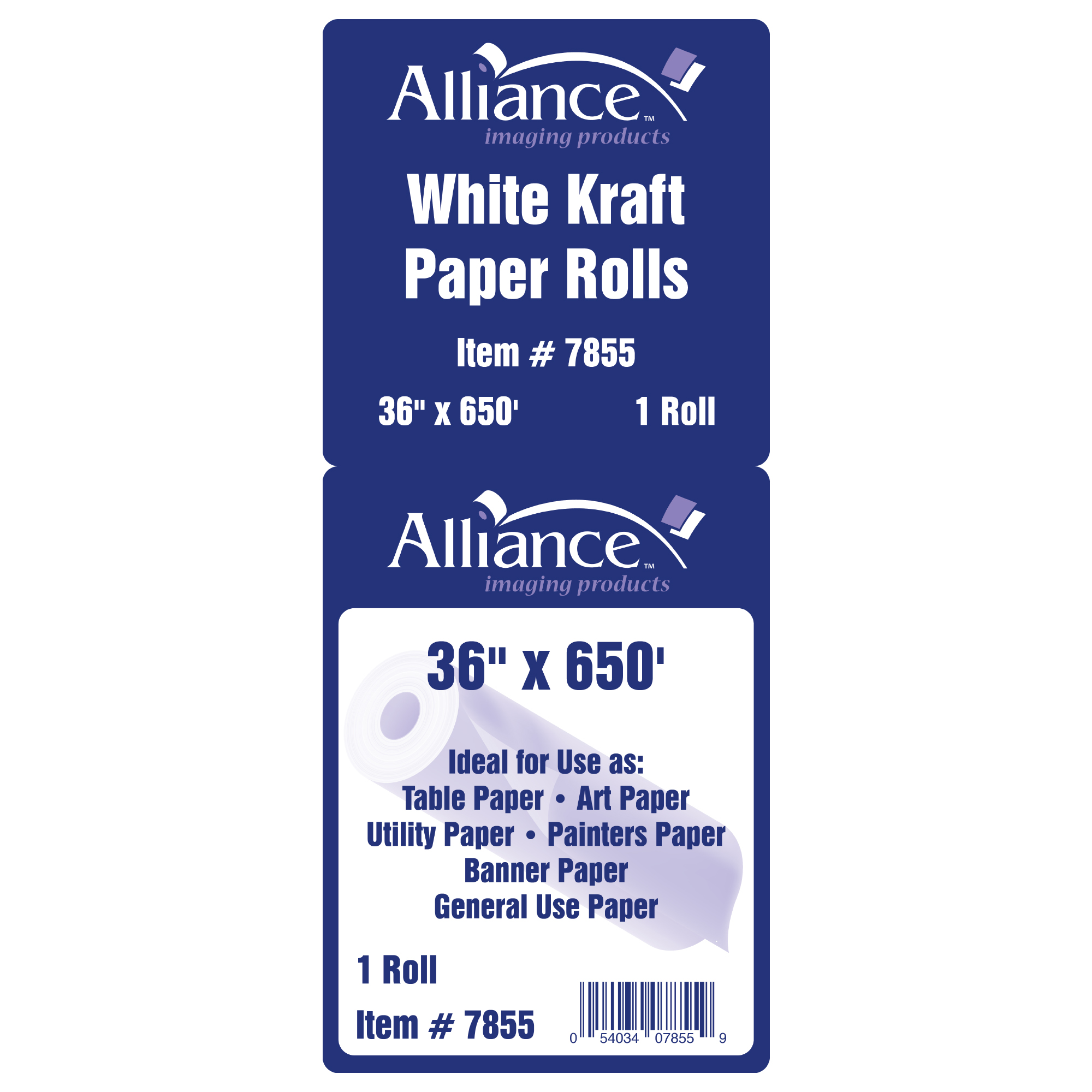 Kraft Paper Roll White for Arts and Crafts 36" x 650' Ideal for Paints, Wall Art, Easel Paper, Bulletin Board Paper, Gift Wrapping and Kids Crafts - Made in USA