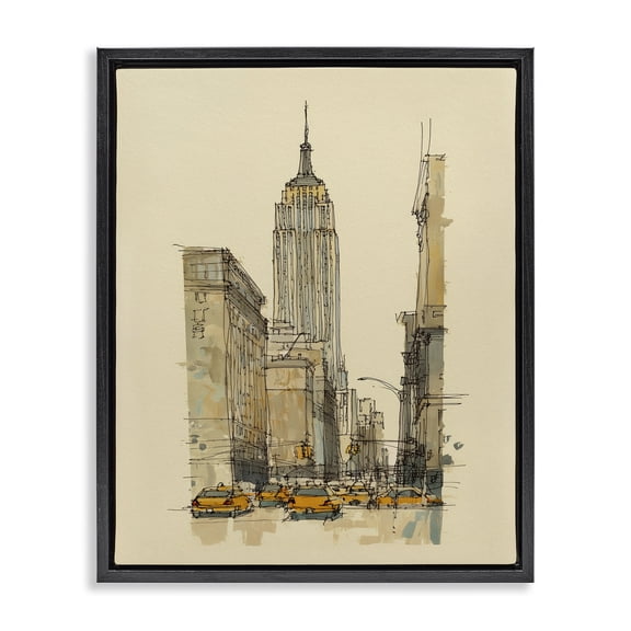 Stupell Industries Mid-Century NY City Lines Contour Black Floating Frame Canvas Art, 17 x 21, by Svetlana Aleynikova