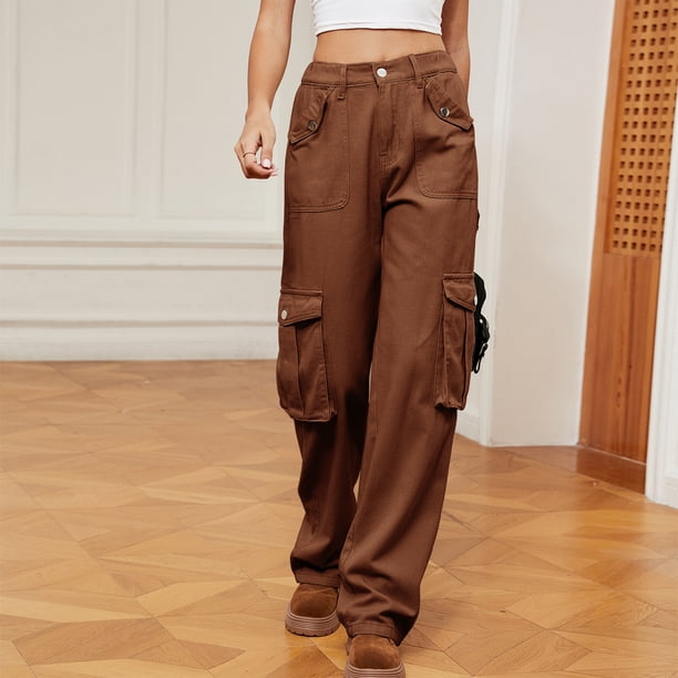 Pantalón cargo de mezclilla para mujer Pantalón cargo de pierna ancha fresco Cintura elástica Ropa de calle vintage
