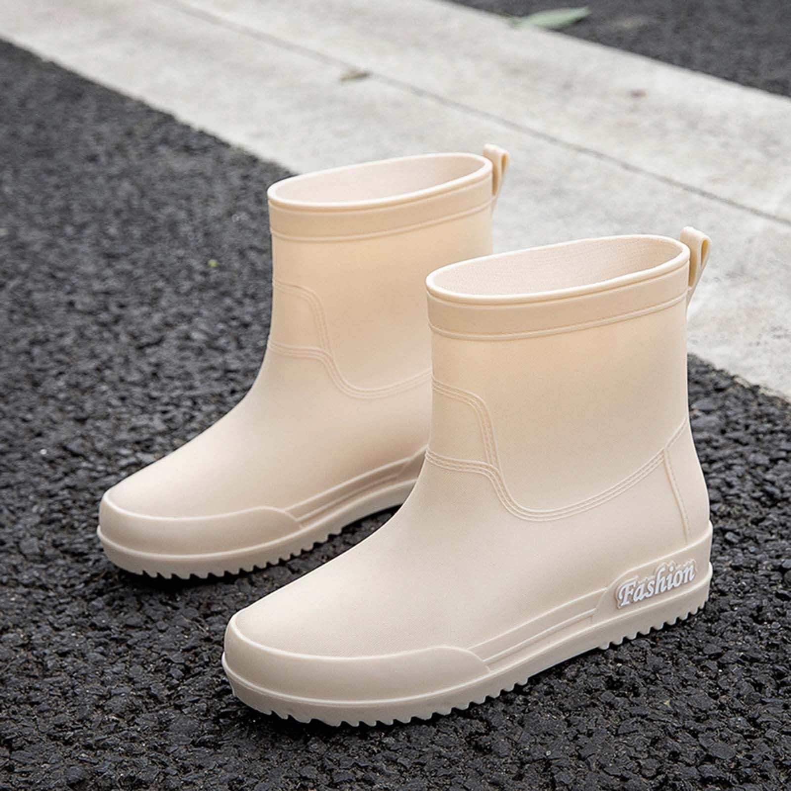 SuTry Women's Mid-Tube Rain Boots Waterproof Non-Slip PVC Wellies Casual Slip-On Solid Color Water Shoes for Spring Summer Indoor Outdoor Use