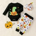 thumbnail image 4 of Coerni Baby Boy 𝐇alloween Clothes Pumpkin Print Long Sleeve Romper Pants and Hat 3 6 12 18 24 Months Cute Fall Winter Outfits, 4 of 7