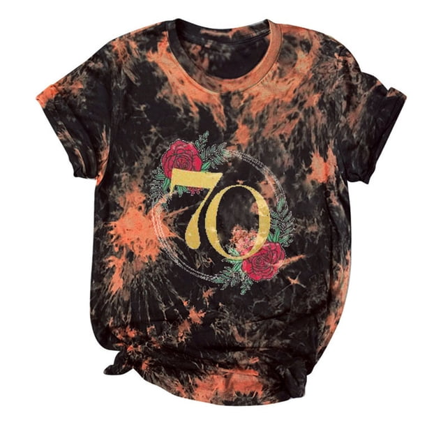 Camiseta de mujer Camisetas Cuello redondo Camiseta de manga corta Estampado de letras Tie-dye Camiseta Tops Blusa Regalo para mujeres Fridja hjk6377