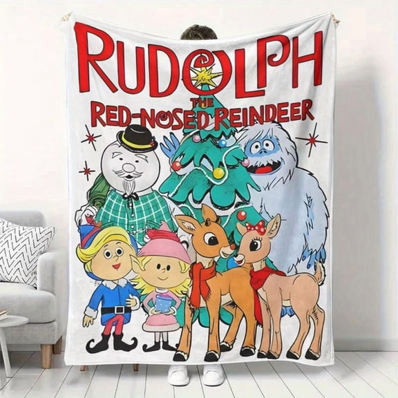 Rudolph Reindeer Flannel Throw Blanket All-Season Cooling Digital Print for Sofa Bed Travel Camping Office Christmas Halloween Birthday Decor Gift
