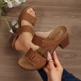 thumbnail image 2 of FRSASU Women's Block Heel Dressy Sandal Chunky Platform Summer Wedding Party Two Band Heels Open Toe Slipper Shoes Brown, 2 of 9