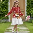 thumbnail image 3 of FKELYI Ruffled Long Sleeve Dress for Girl Christmas Reindeer Snowflake Print A-Line Pleated Twirly Dress Crew Neck Flowy Holiday Dresses for Kids Fall Outfits, 9-10 Y, 3 of 6