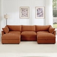 thumbnail image 3 of Newest U Shape 3 Seater Deep Seat Sofa Couch,Ottomans,3-Seat Sofa,with 2 Movable Ottomans, Oversized Modular Sectional Sofa,Storage Pull out Drawer Under Each Seat,Chenille Orange, 3 of 20