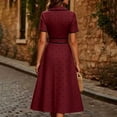 thumbnail image 6 of NTACZA Summer Dresses Polka Dot Wedding Guest Dress Dressy Midi Short Sleeve Lapel Collar Ruched Waist Size S, 6 of 7