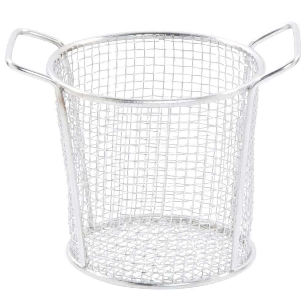 HUBERT French Fry Serving Basket With Handles Round Mini Stainless