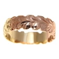 thumbnail image 4 of 14k yellow rose gold 2 tone custom hand engraved Hawaiian scroll maile ring 6mm cut out size 5, 4 of 8