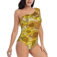 thumbnail image 3 of Uemuo Sunflowers1 Print Women's One Piece Swimsuit Asymmetrical Neck Bathing Suit One Shoulder Side Cutout Ruffle Swimwear-Large, 3 of 6