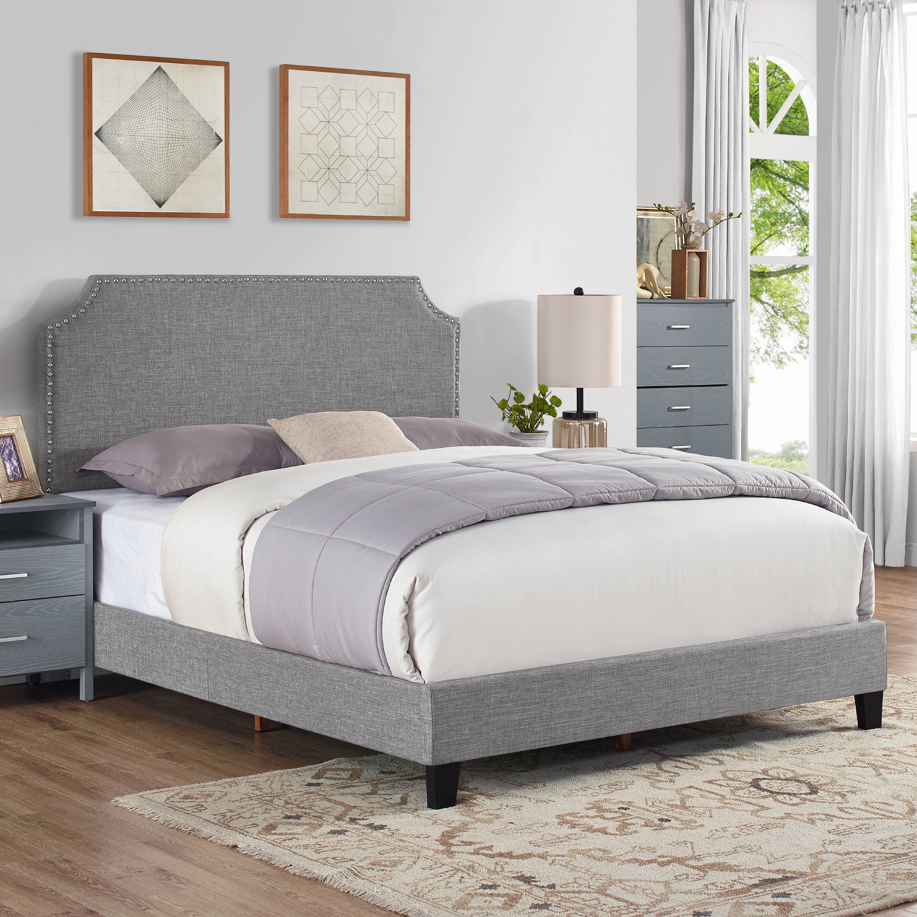 Mallory Upholstered Bed with Nail Head Trim, Multiple Sizes and Colors ...